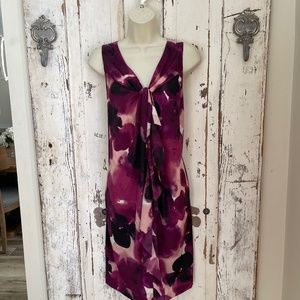 Ann Taylor Loft Size 12 Woman's Purple  Black Beige Floral Shift Ruffle Dress